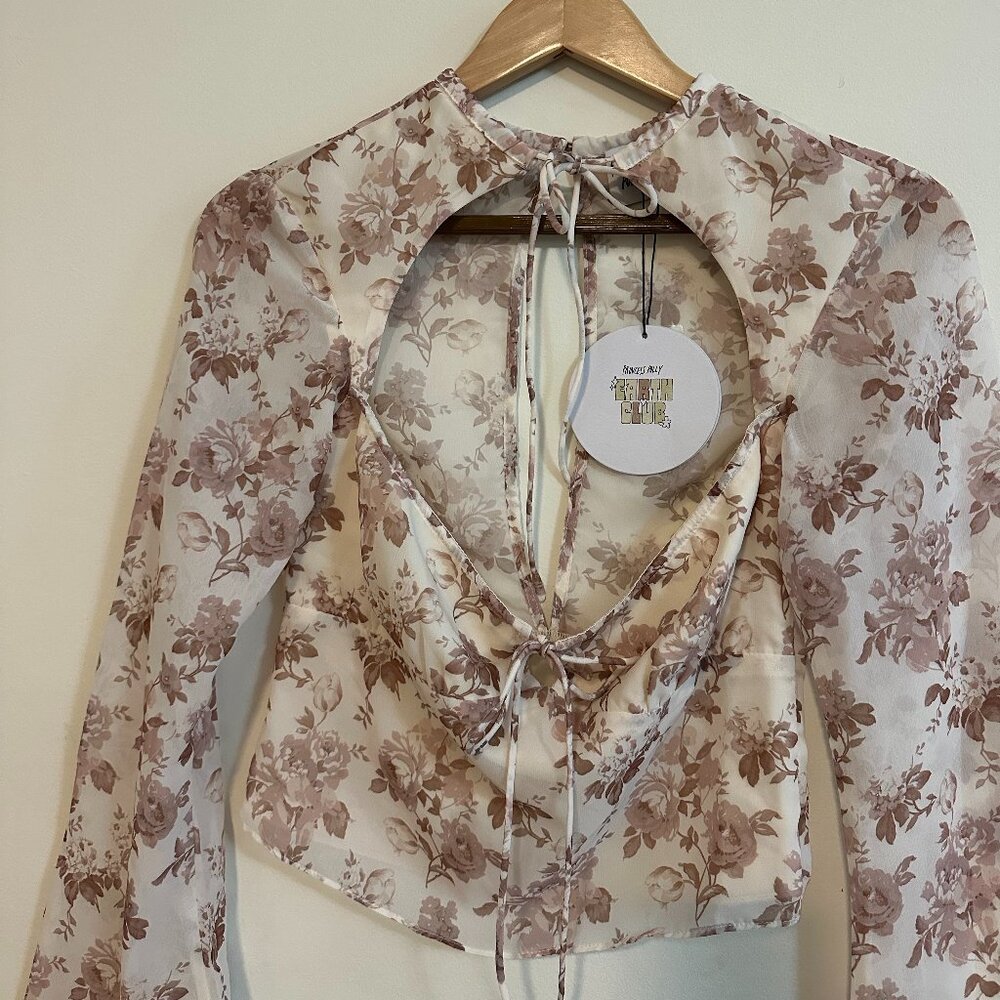High Neck Long Sleeve Tie Top size US 4